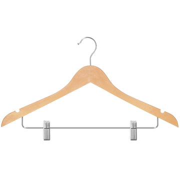 Wood-Look Clothes Hangers with Adjustable Clips