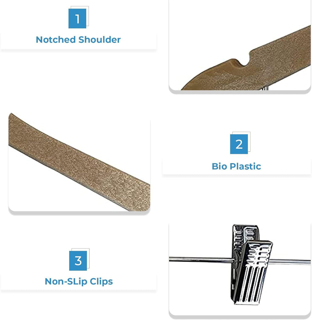 everyday Wood Finish Clothes Hangers with Clips – practical & Space Saving