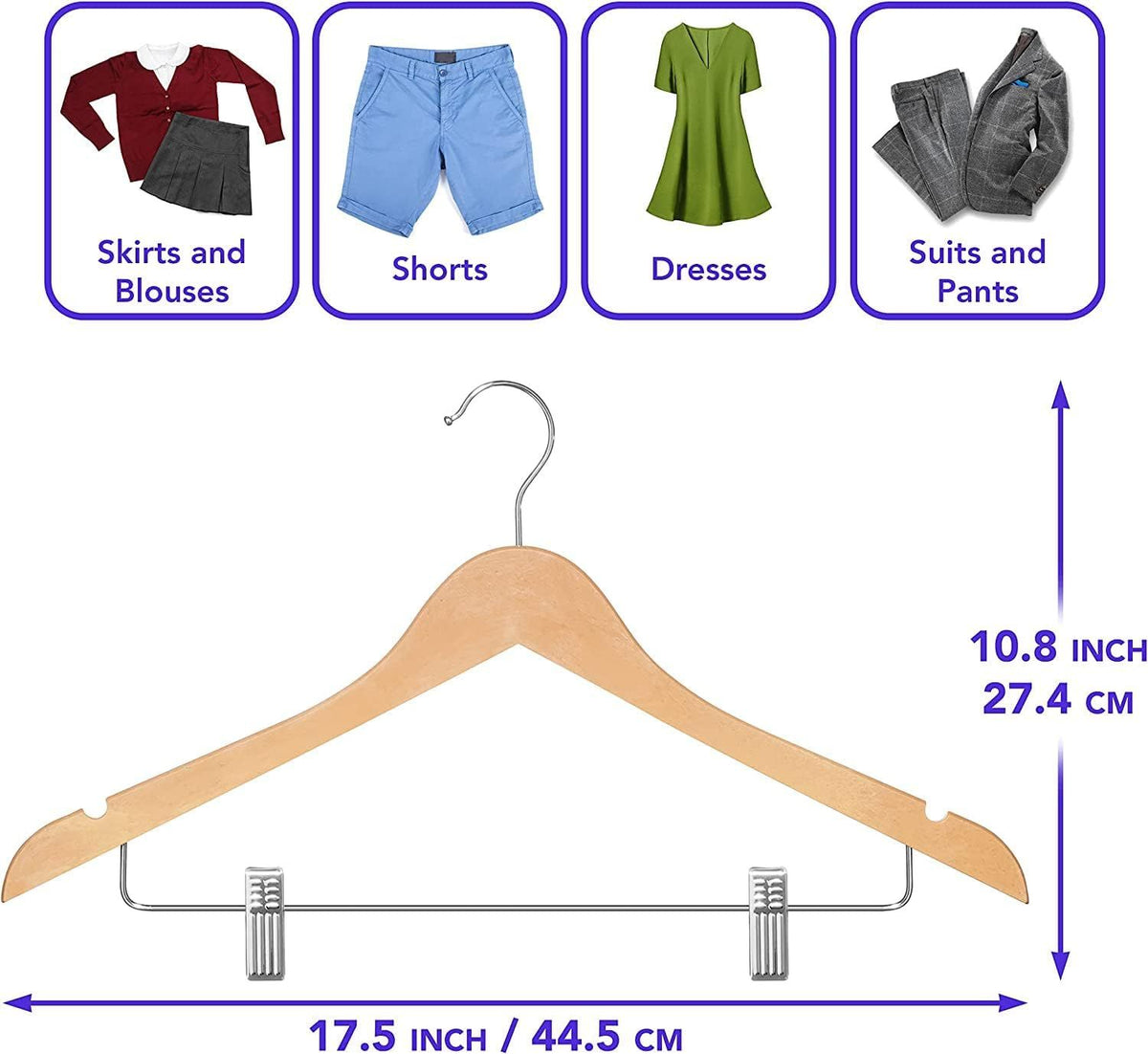Wood-Look Clothes Hangers with Adjustable Clips