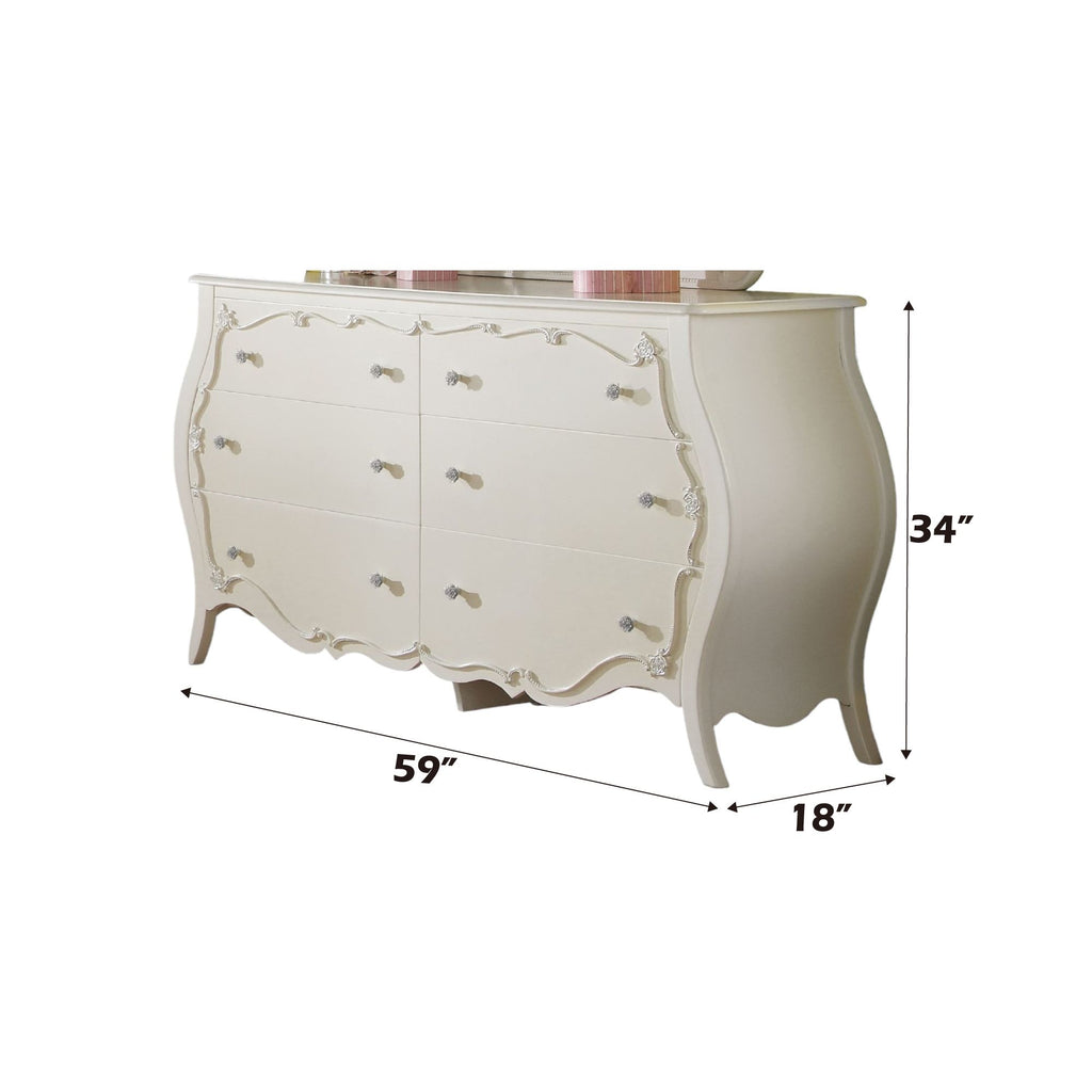Edalene Pearl White Dresser with Romantic Detailing
