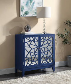 Blue Finish Console Cabinet with Two Mirror-Front Doors