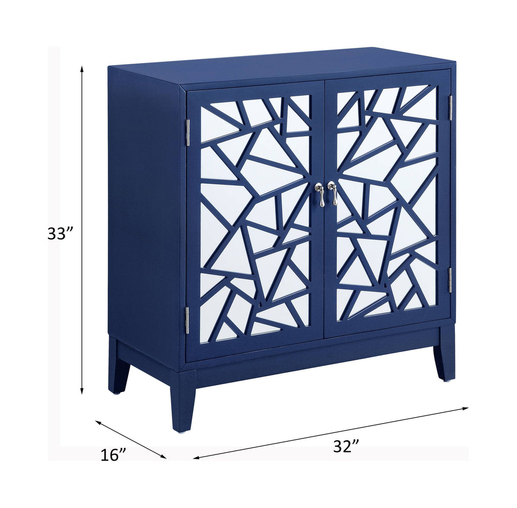 Blue Finish Console Cabinet with Two Mirror-Front Doors