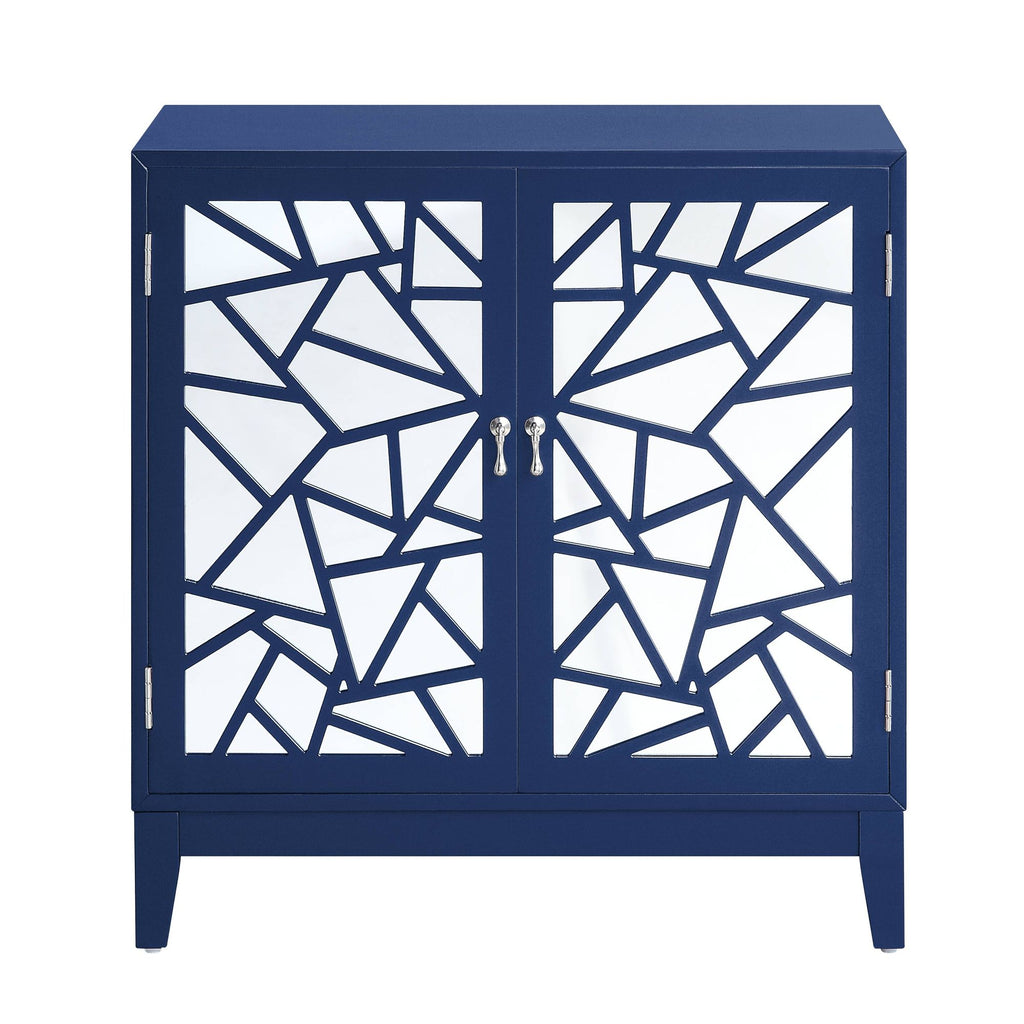Blue Finish Console Cabinet with Two Mirror-Front Doors