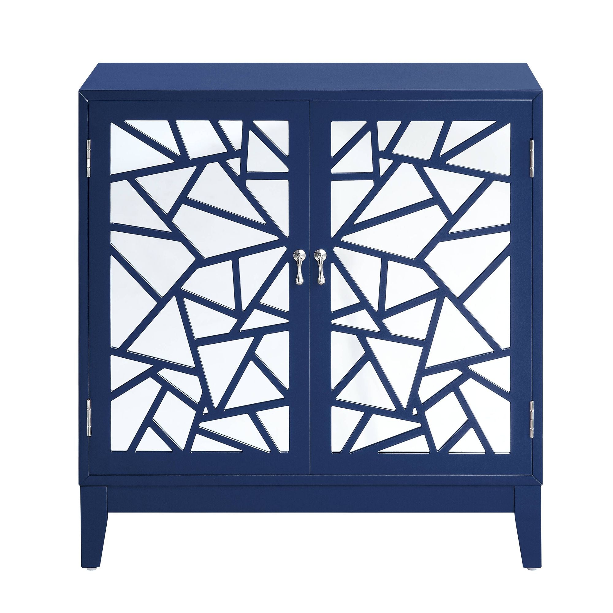 Blue Finish Console Cabinet with Two Mirror-Front Doors