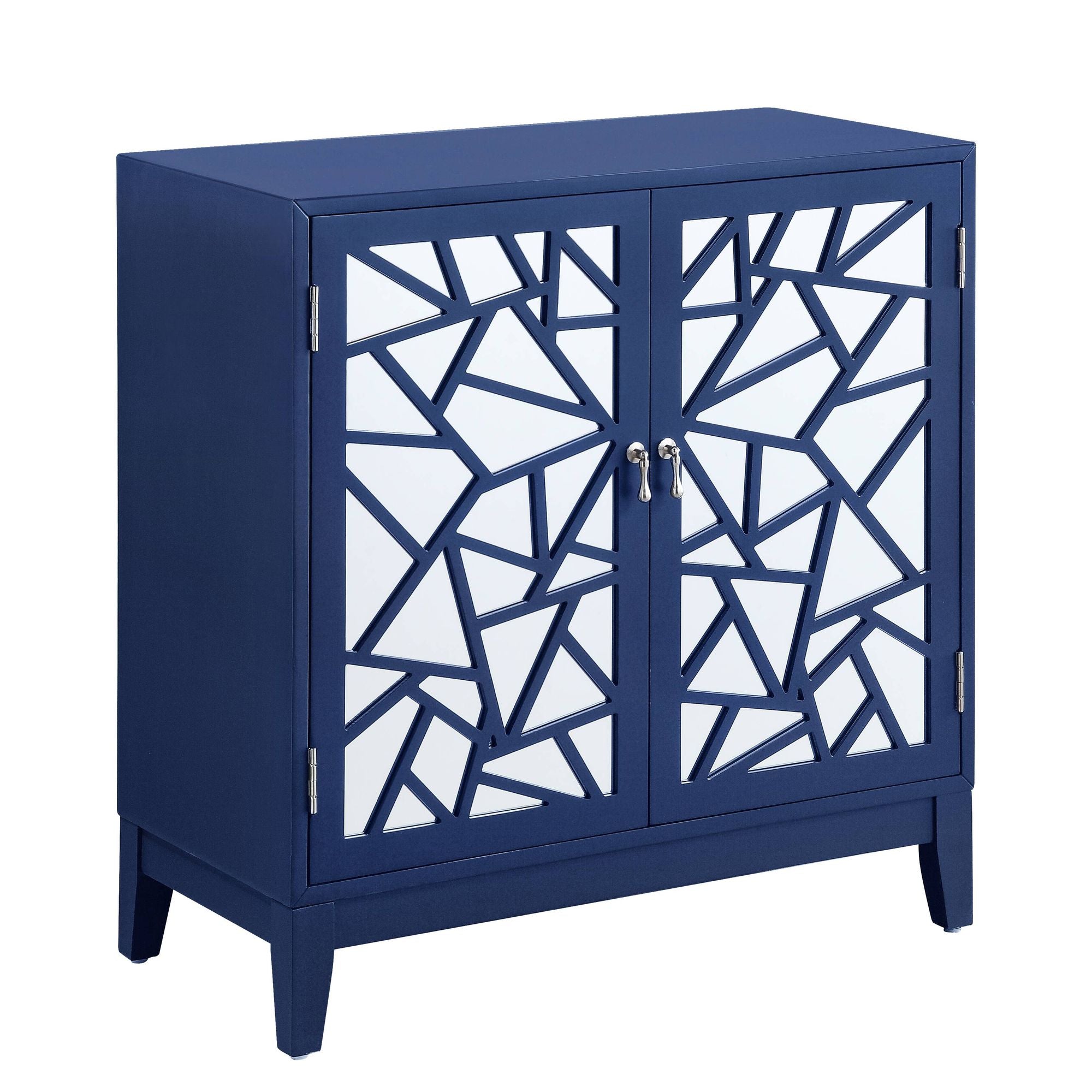 Blue Finish Console Cabinet with Two Mirror-Front Doors