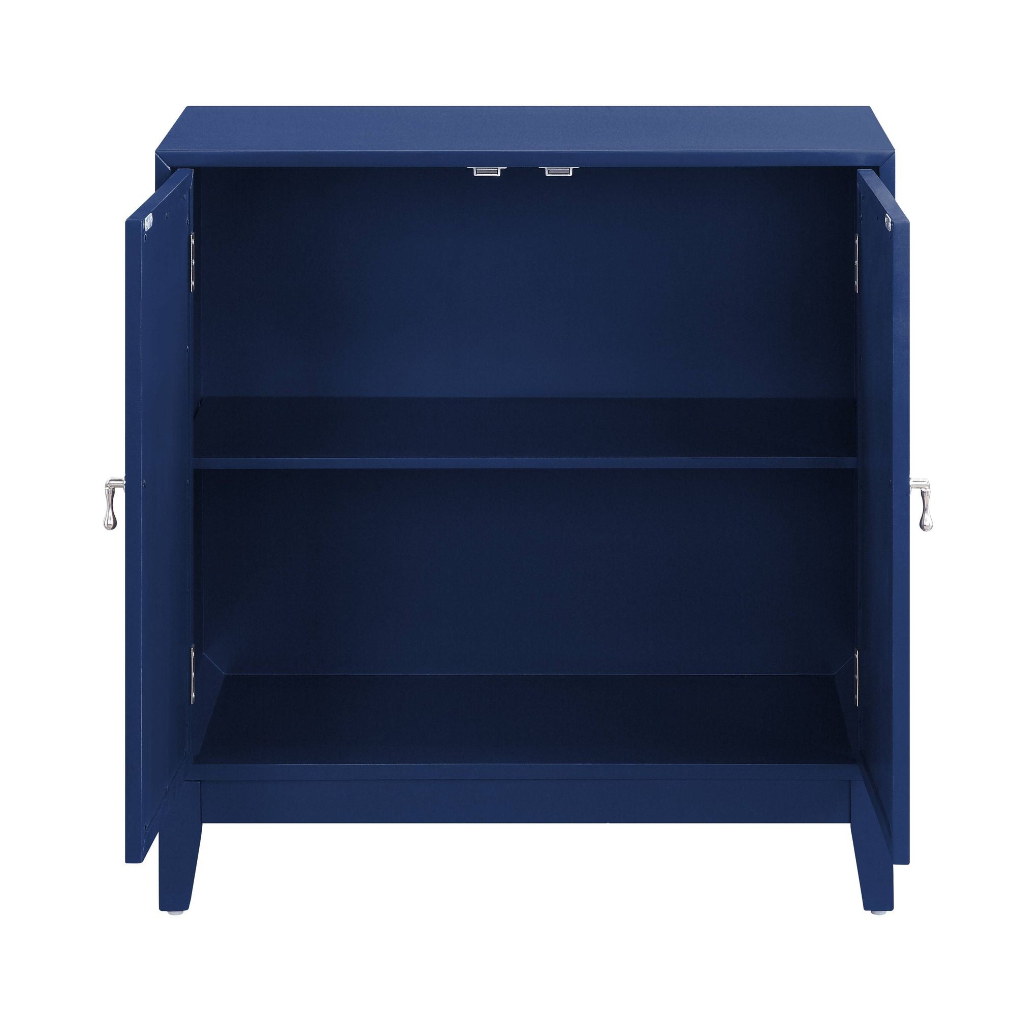 Blue Finish Console Cabinet with Two Mirror-Front Doors