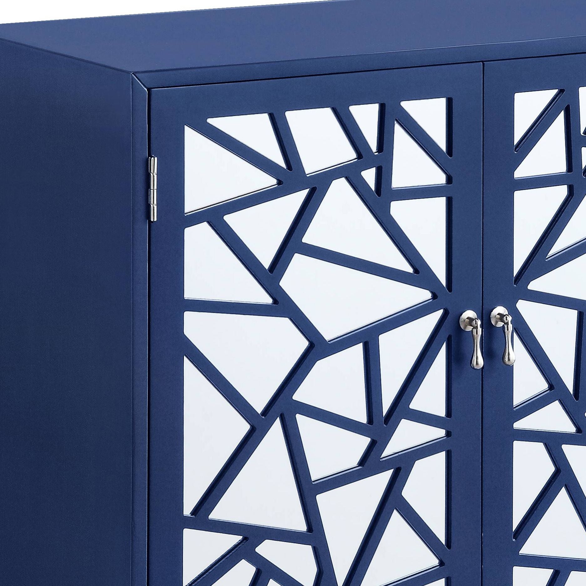 Blue Finish Console Cabinet with Two Mirror-Front Doors