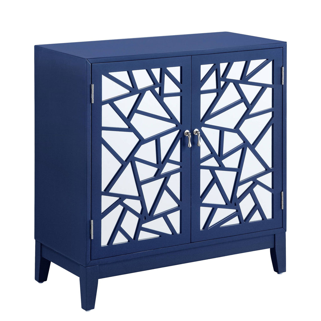 Blue Finish Console Cabinet with Two Mirror-Front Doors