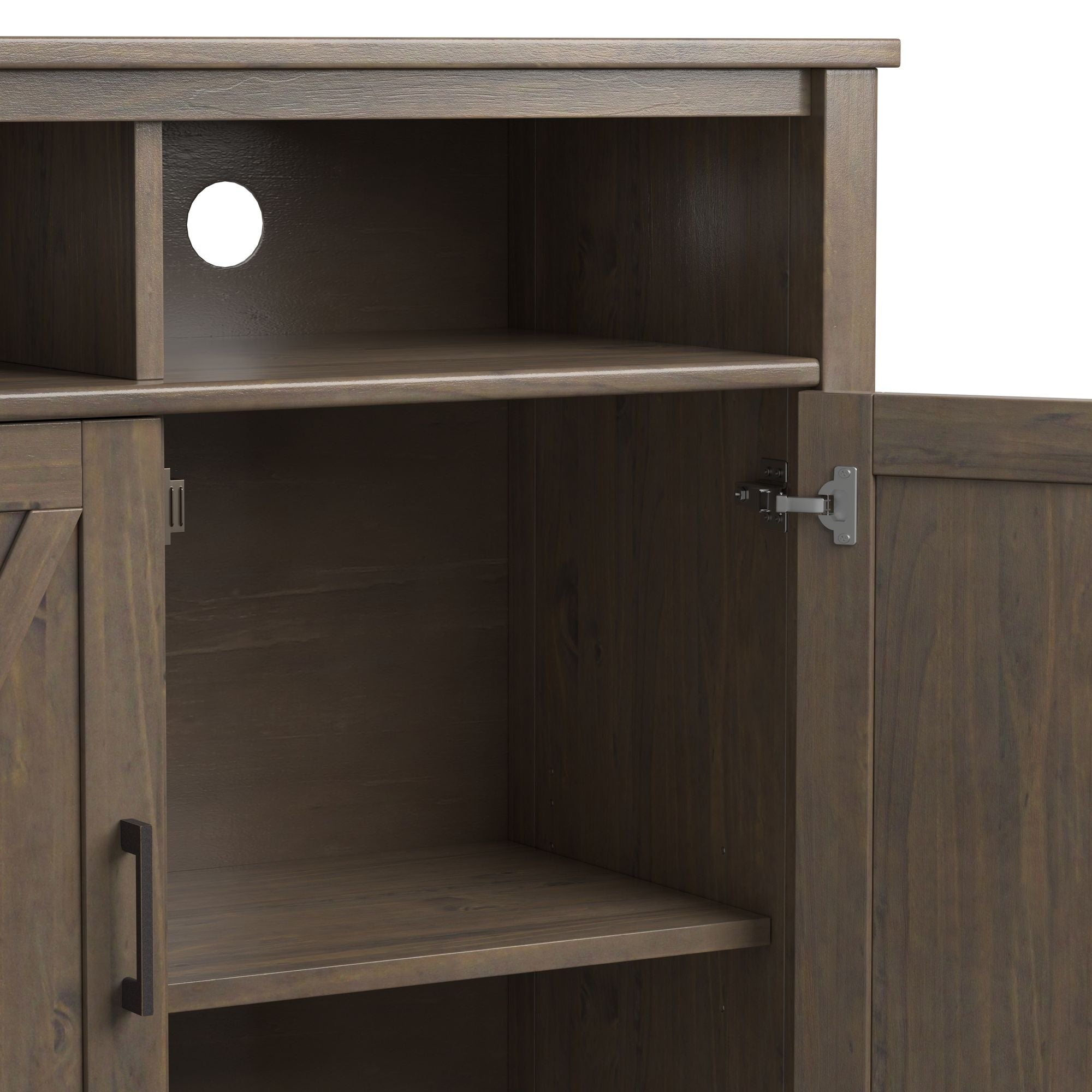 Ela Medium Storage Cabinet - Smoky Brown Finish with Adjustable Shelves and Open Cubbies