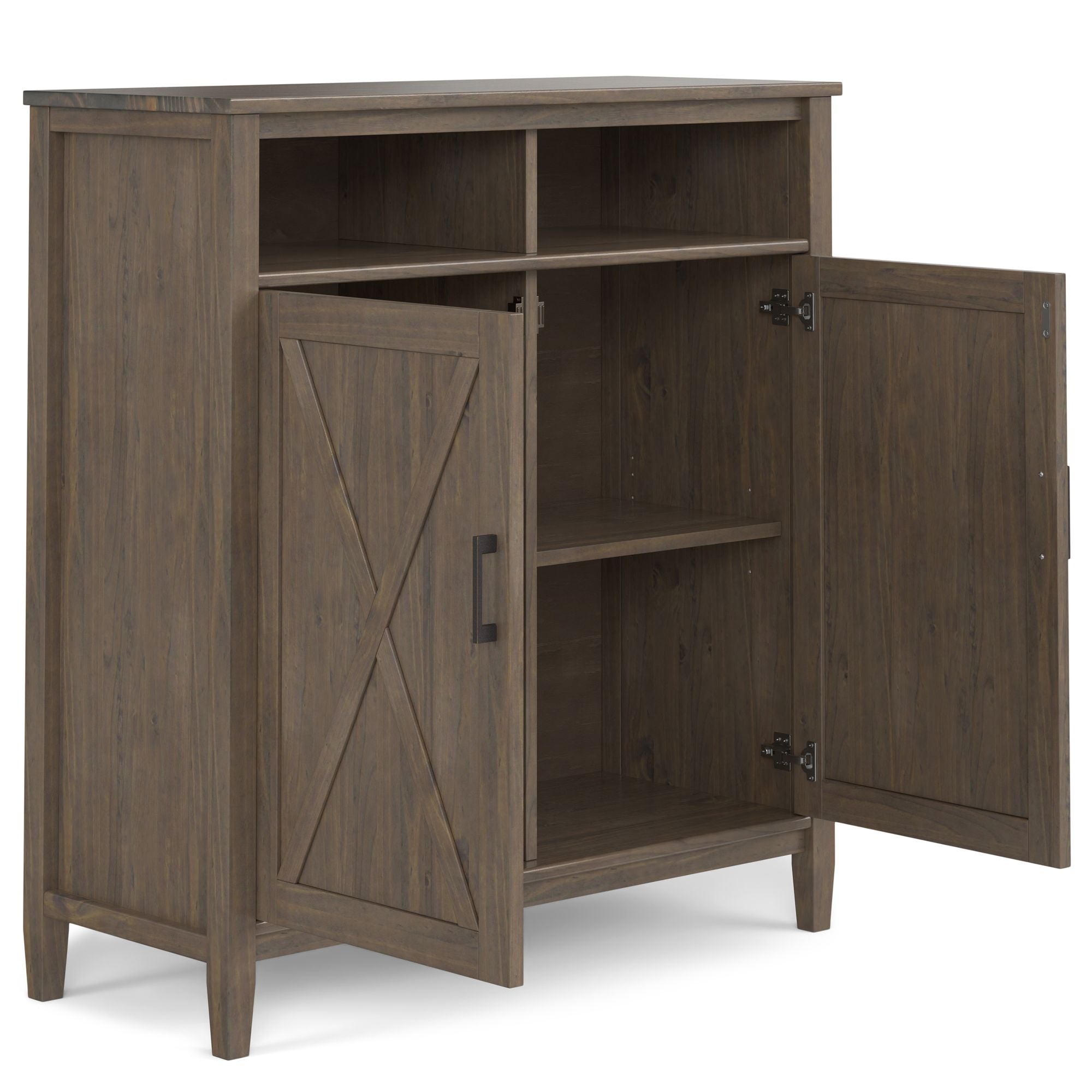 Ela Medium Storage Cabinet - Smoky Brown Finish with Adjustable Shelves and Open Cubbies