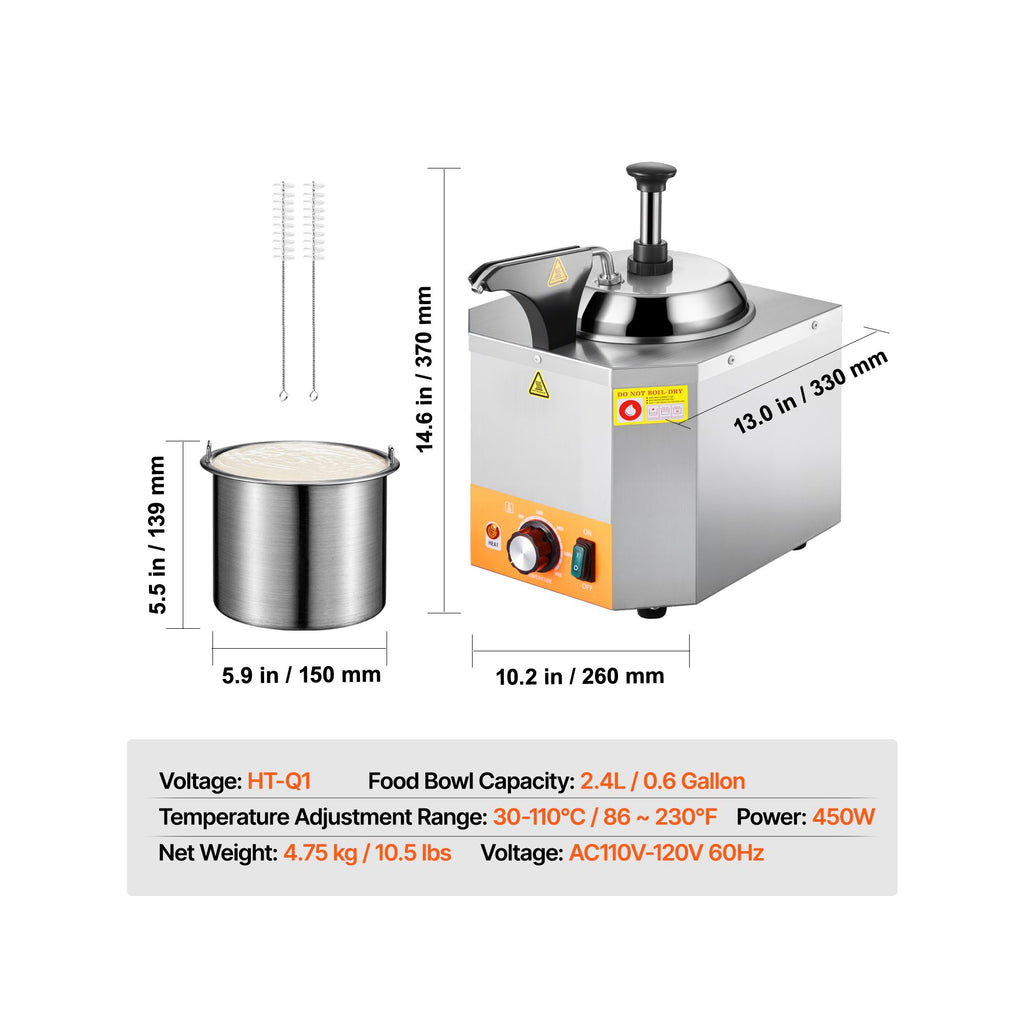 Electric Cheese Dispenser with Pump – 2.4L Commercial Hot Fudge Warmer