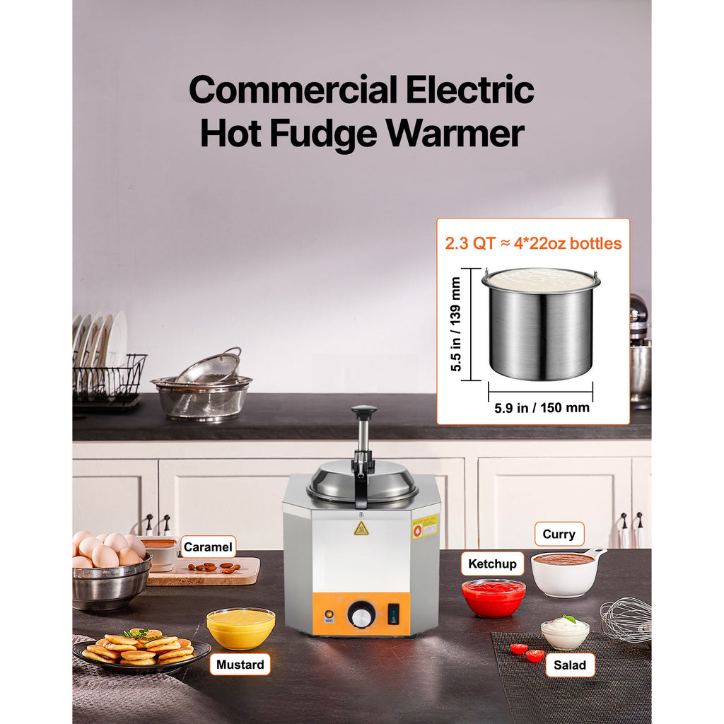Electric Cheese Dispenser with Pump – 2.4L Commercial Hot Fudge Warmer