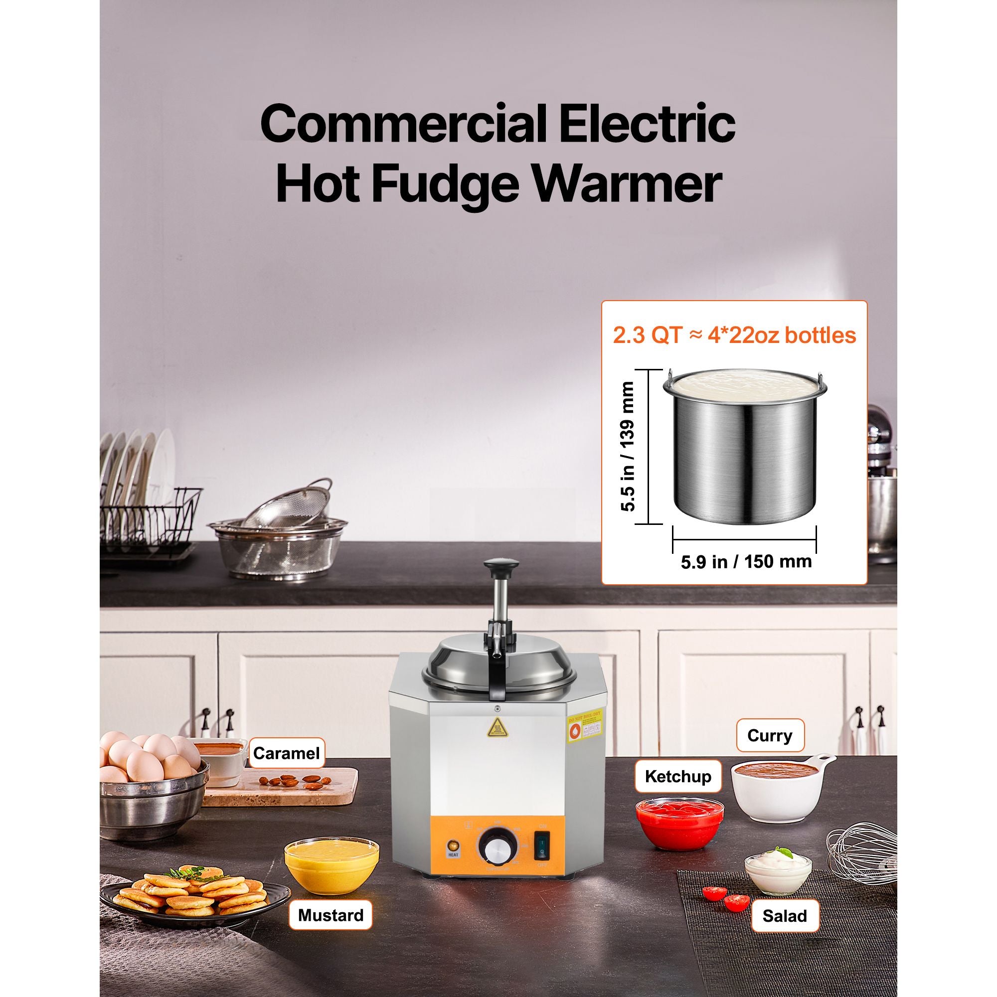 Electric Cheese Dispenser with Pump – 2.4L Commercial Hot Fudge Warmer