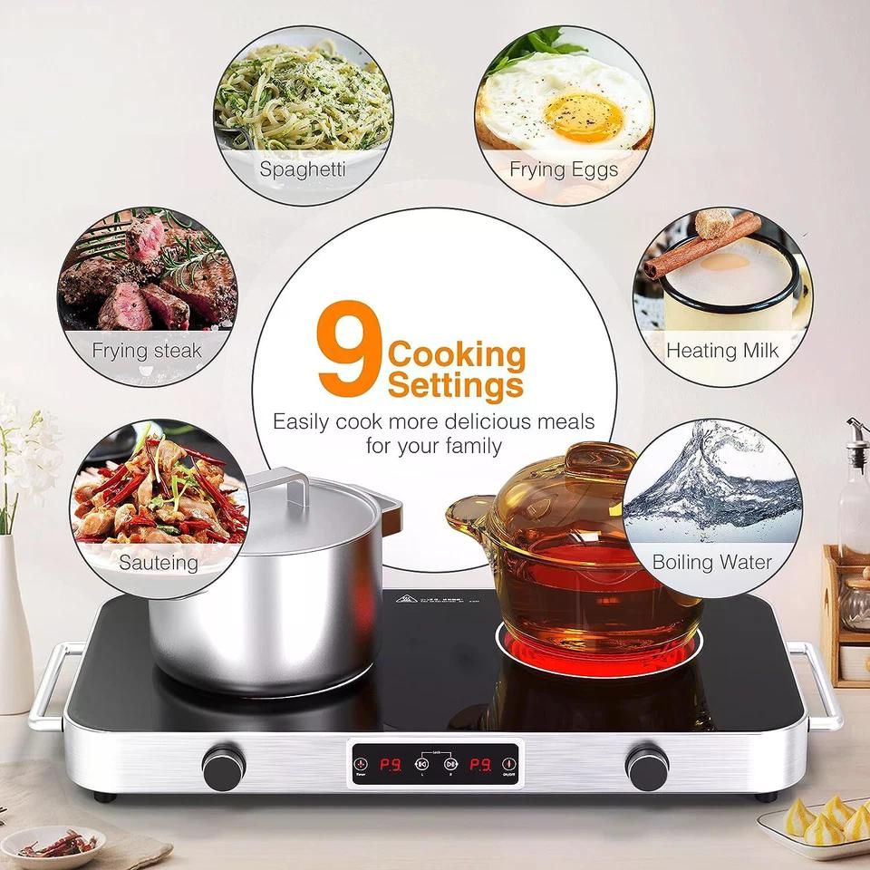 Electric Cooktop 2 Burner Countertop Electric Stove Top Knob Control 2200W 120V