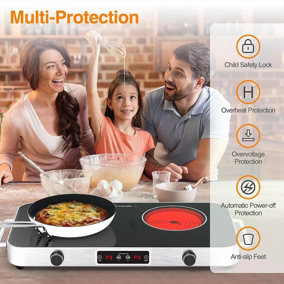 Electric Cooktop 2 Burner Countertop Electric Stove Top Knob Control 2200W 120V