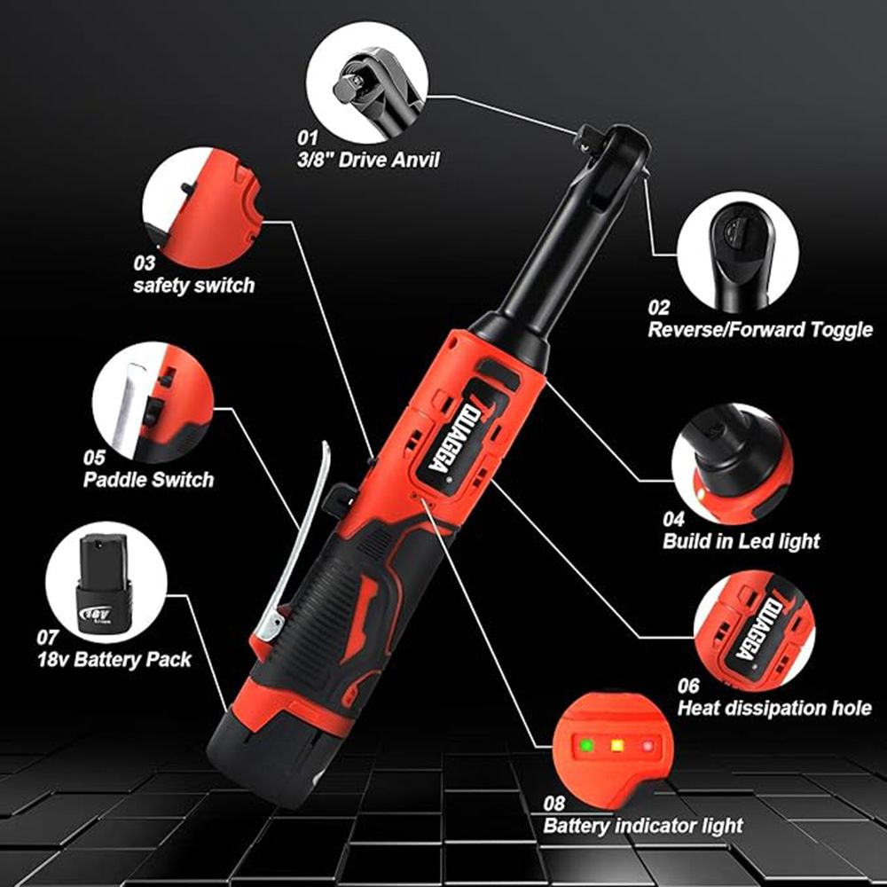 Extended Cordless Ratchet Wrench Set with LED Light