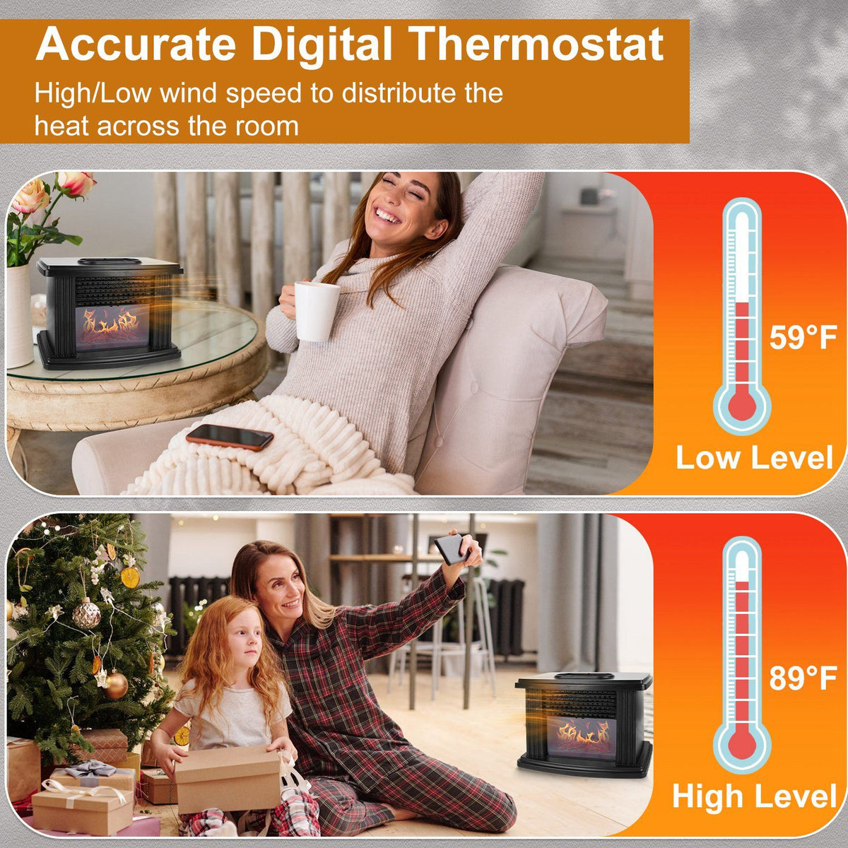 Digital Fireplace-Style Heater with Remote Control