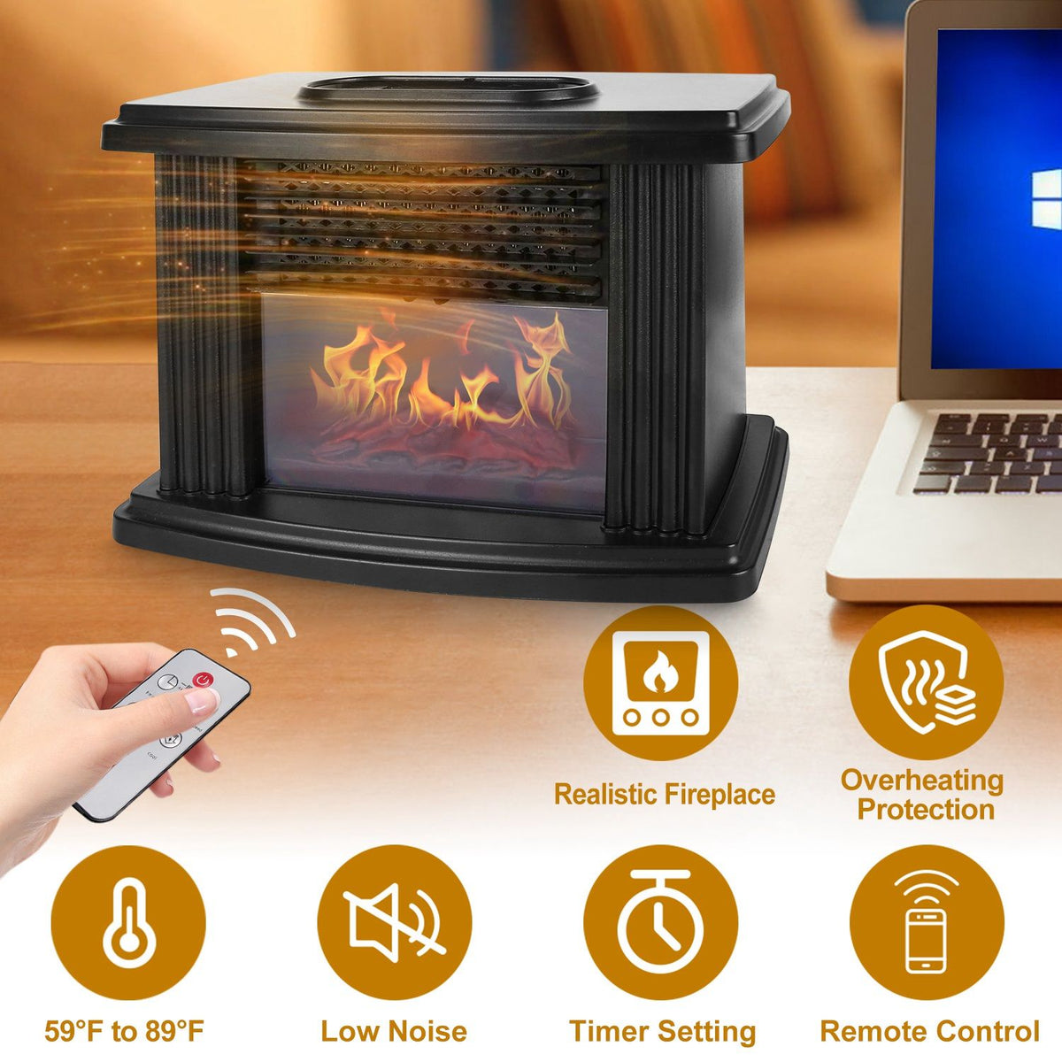 Digital Fireplace-Style Heater with Remote Control