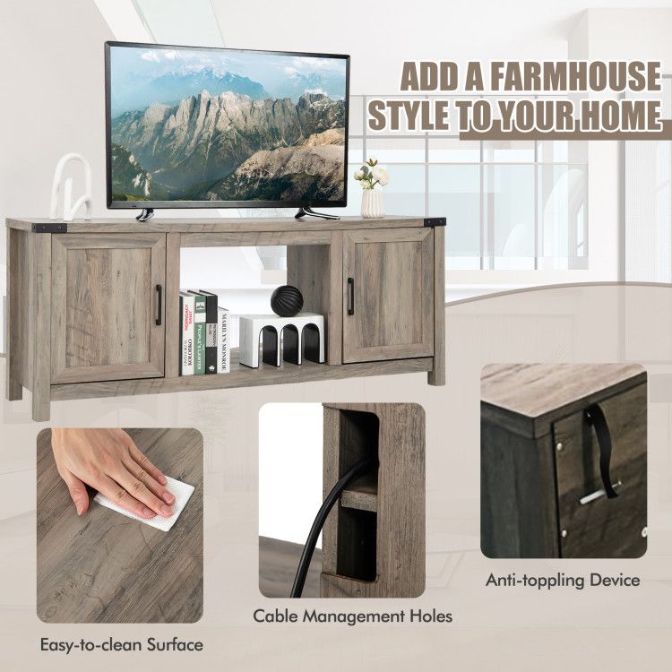 Farmhouse TV Stand with Adjustable Cabinet Storage