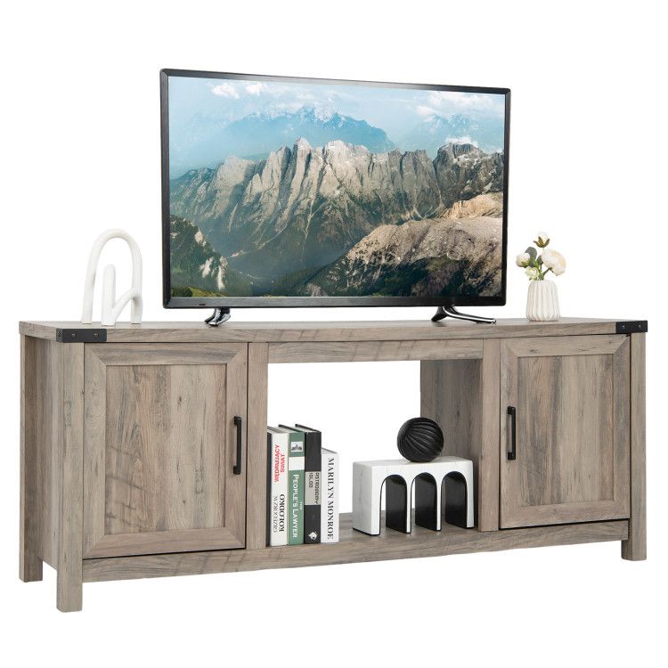 Farmhouse TV Stand with Adjustable Cabinet Storage