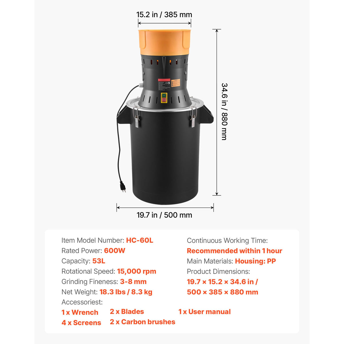 Electric Grain and Spice Mill with Interchangeable Screens