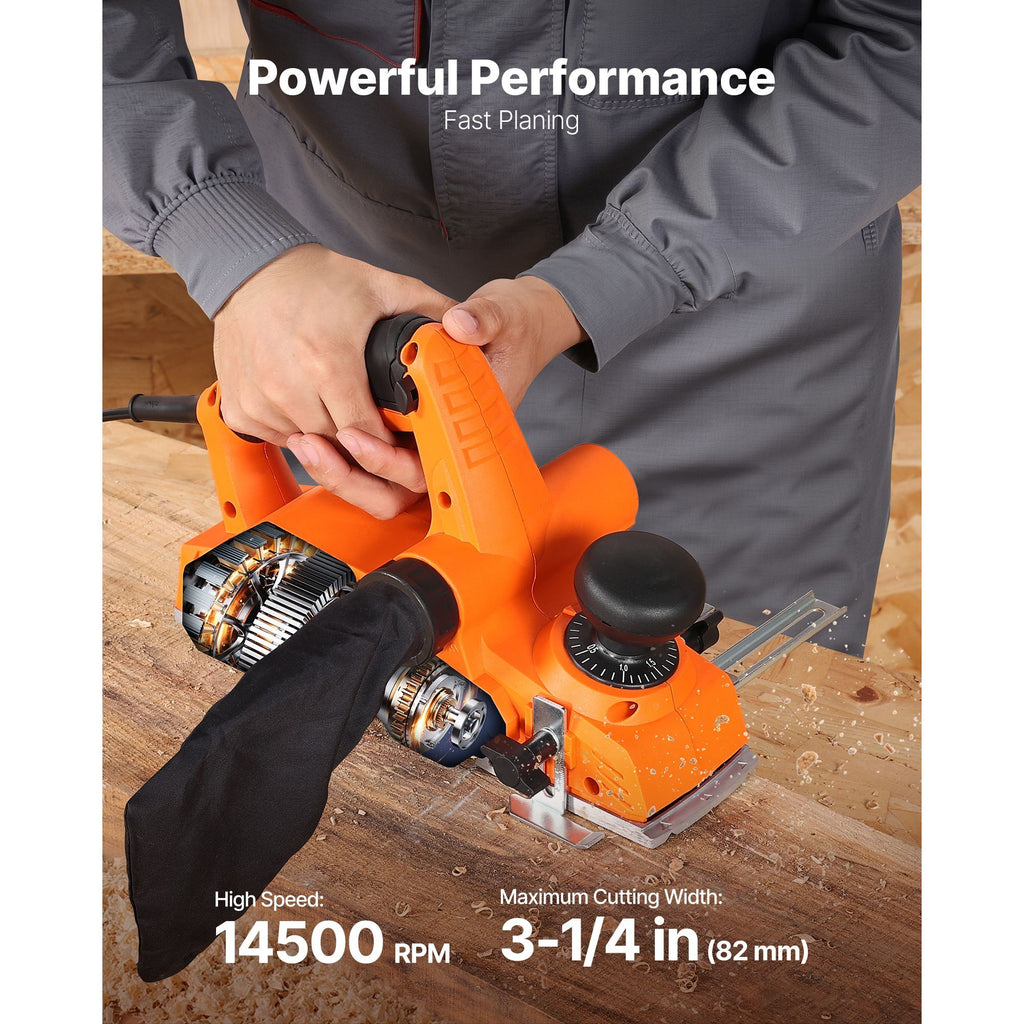 Corded Electric Hand Planer, 7-Amp, 3-1/4- Cut, Adjustable Depth for Woodworking