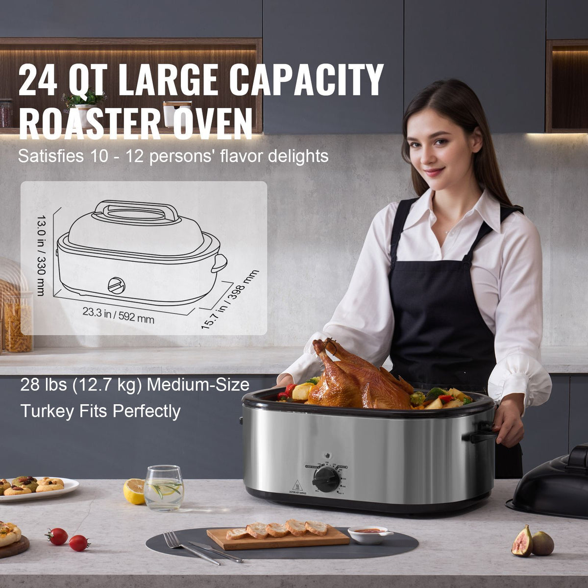Electric Roaster Oven with Self-Basting Lid and Versatile Cooking Options