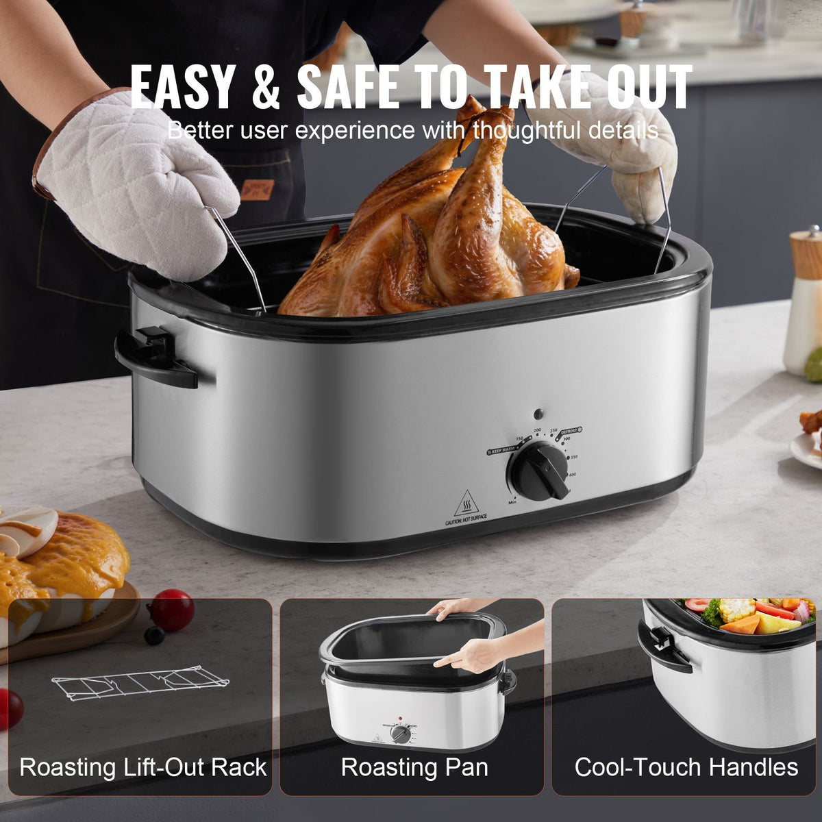 Electric Roaster Oven with Self-Basting Lid and Versatile Cooking Options