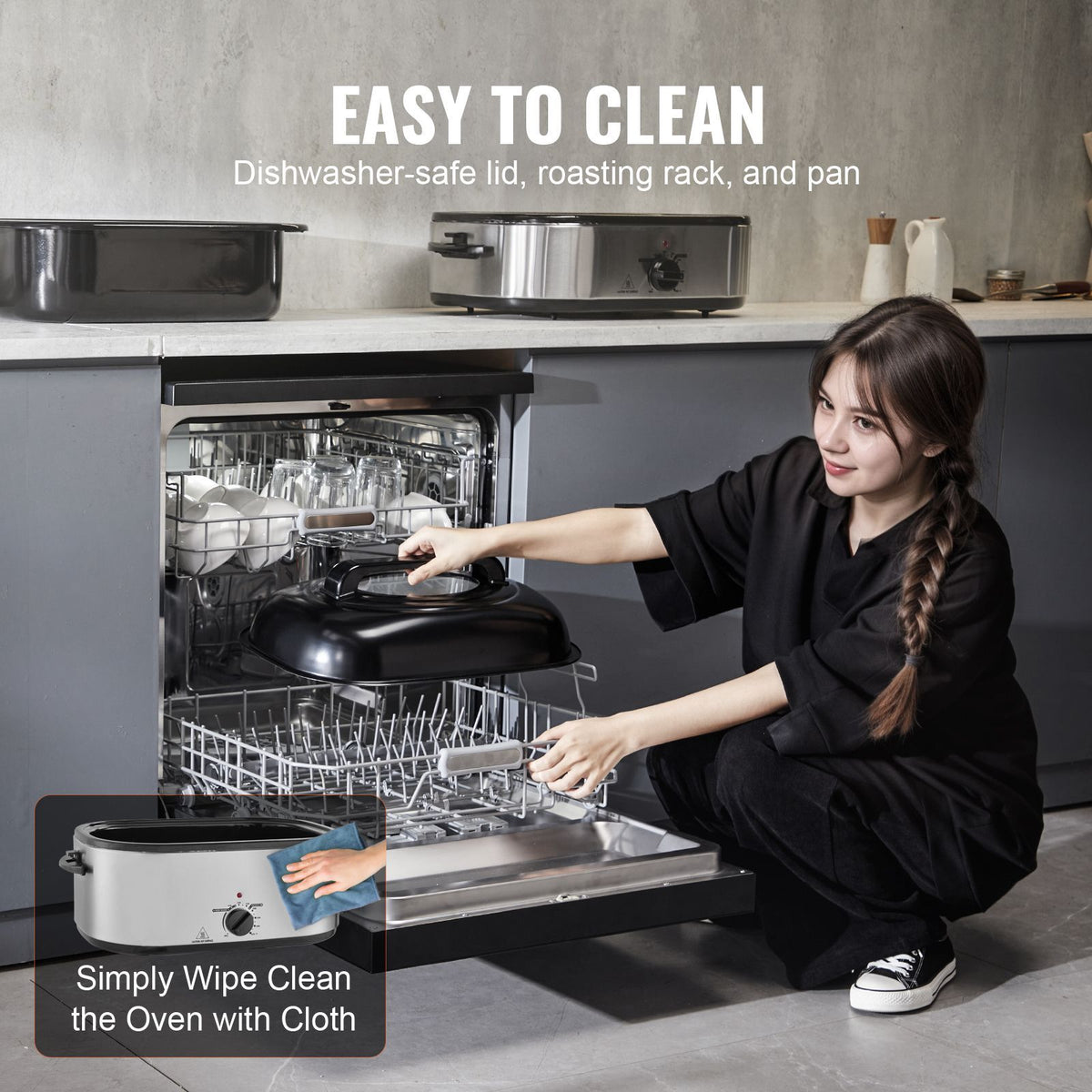 Electric Roaster Oven with Self-Basting Lid and Versatile Cooking Options