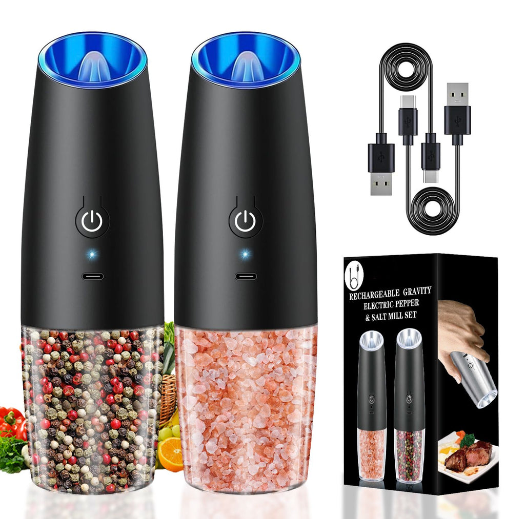 Electric Salt and Pepper Grinder Set – Rechargeable with Adjustable Coarseness and LED Light