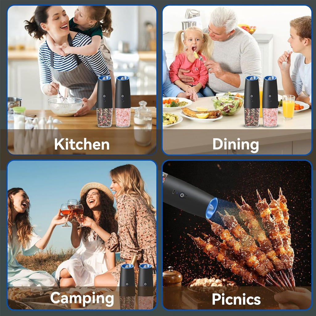 Electric Salt and Pepper Grinder Set – Rechargeable with Adjustable Coarseness and LED Light