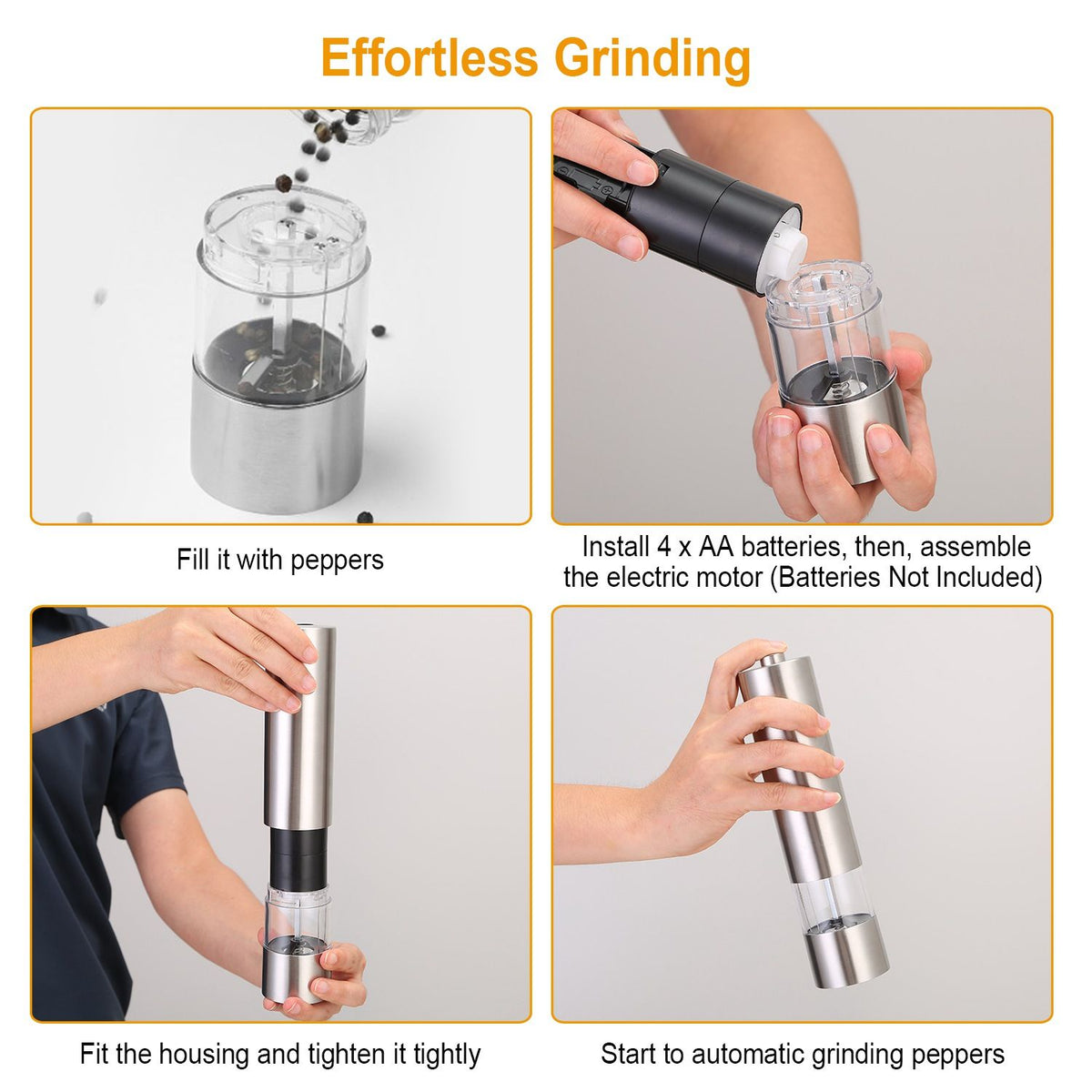 One-Hand Electric Salt and Pepper Grinder