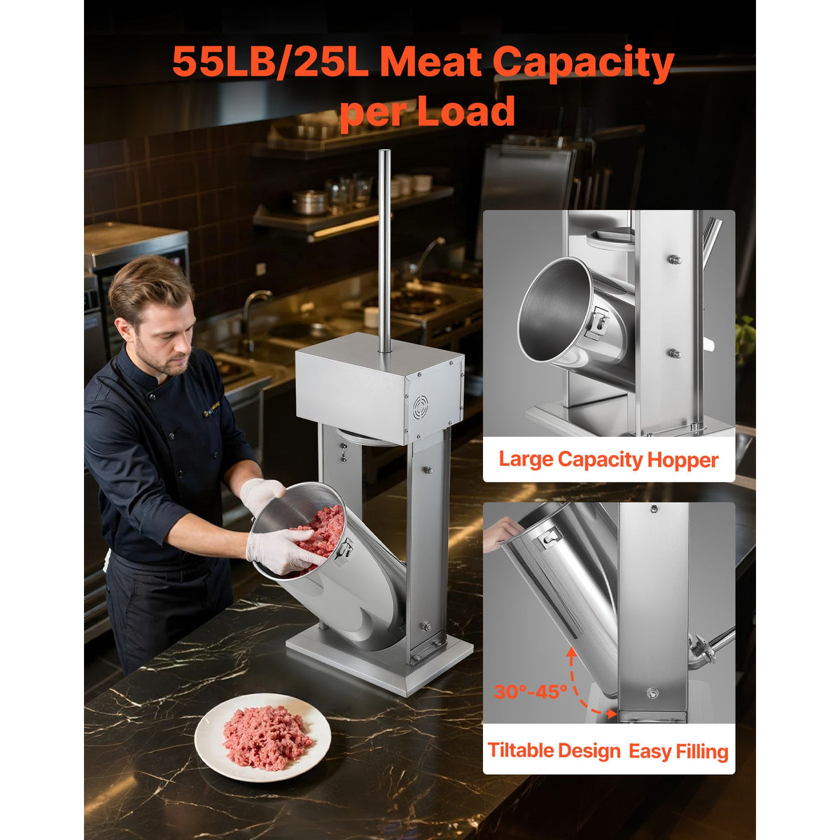 Electric Sausage Stuffer, / 25 L Vertical Meat Stuffer, Stepless Speed Control and