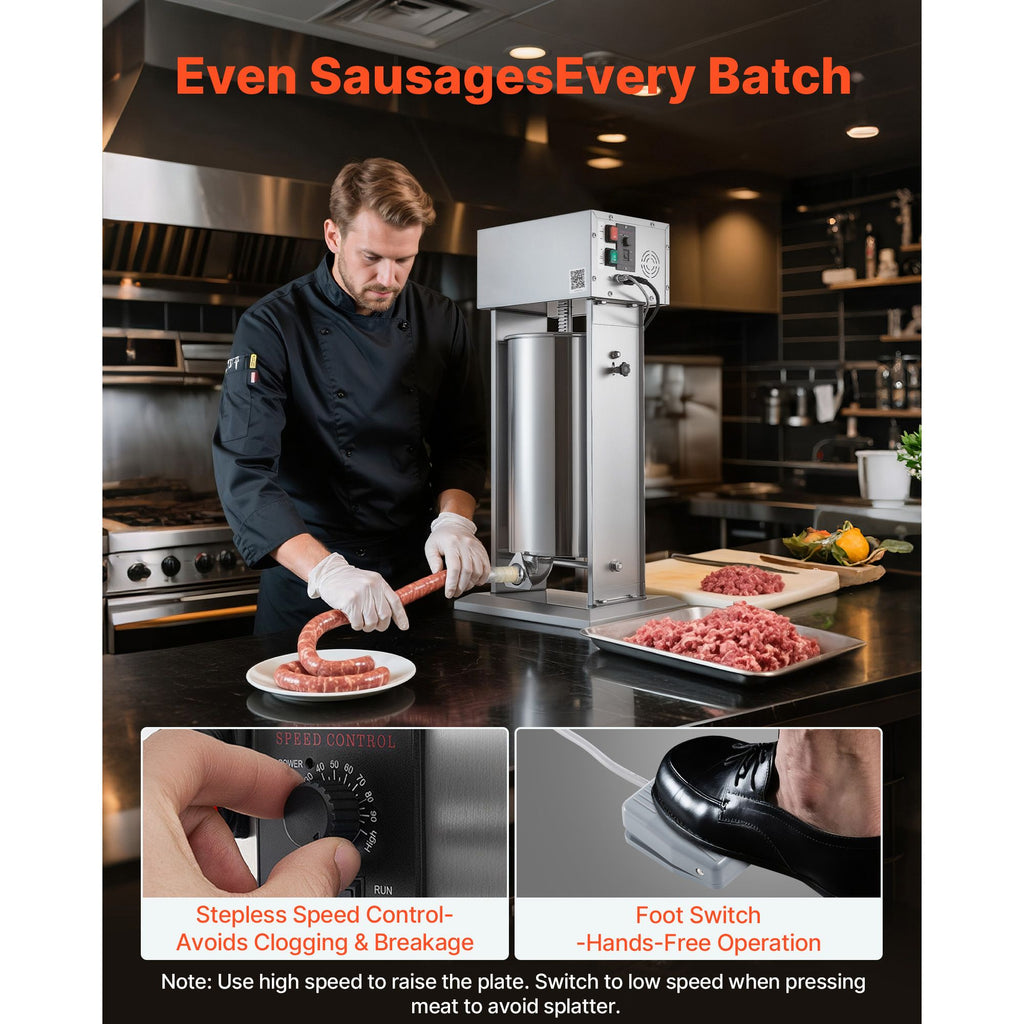 Electric Sausage Stuffer, / 25 L Vertical Meat Stuffer, Stepless Speed Control and