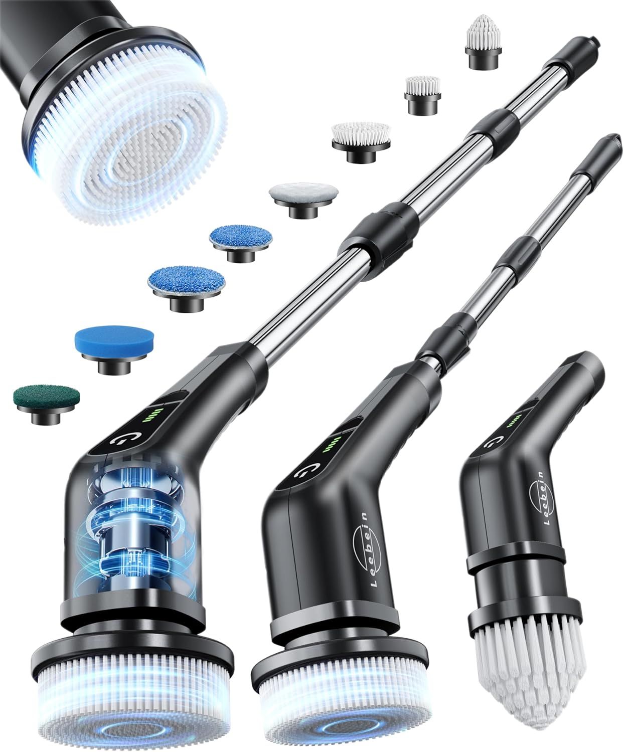 Electric Spin Scrubber, Cordless Cleaning Brush with 8 Replaceable Brush Heads, Tub and Floor Tile P
