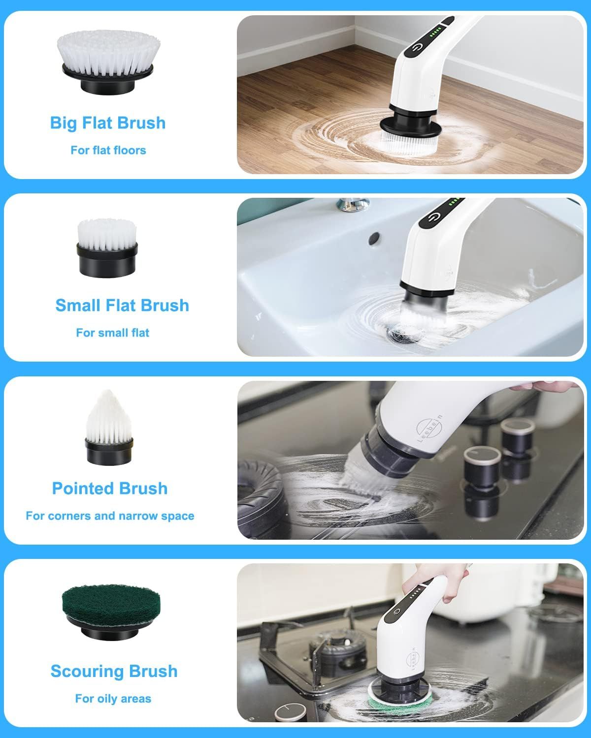 Cordless Electric Spin Scrubber with Eight Cleaning Heads