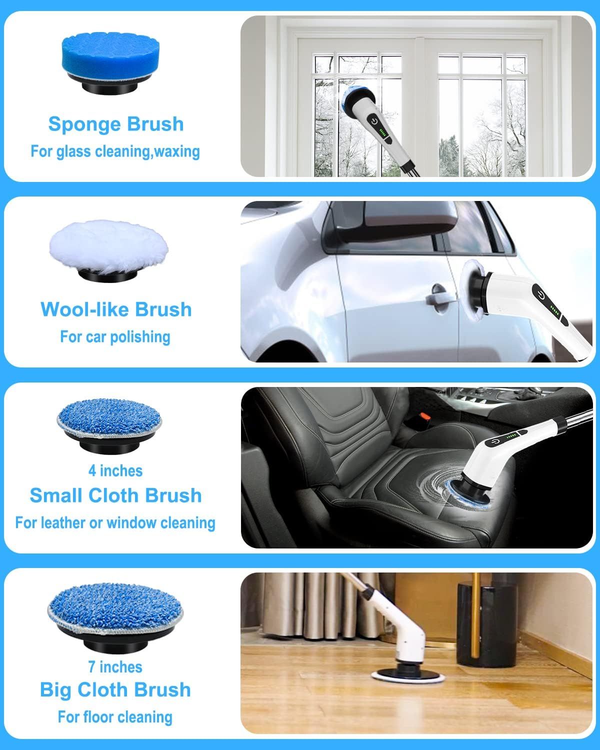 Cordless Electric Spin Scrubber with Eight Cleaning Heads