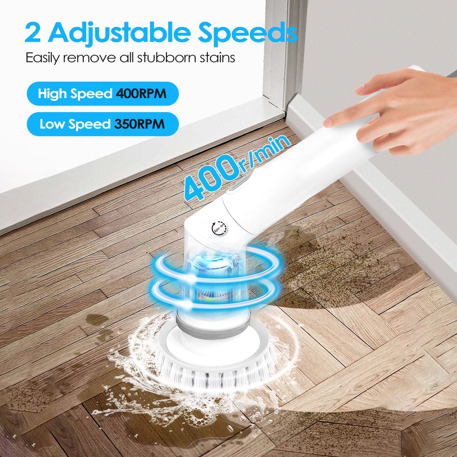 Cordless Electric Spin Scrubber with 6 Brush Heads and Telescopic Arm