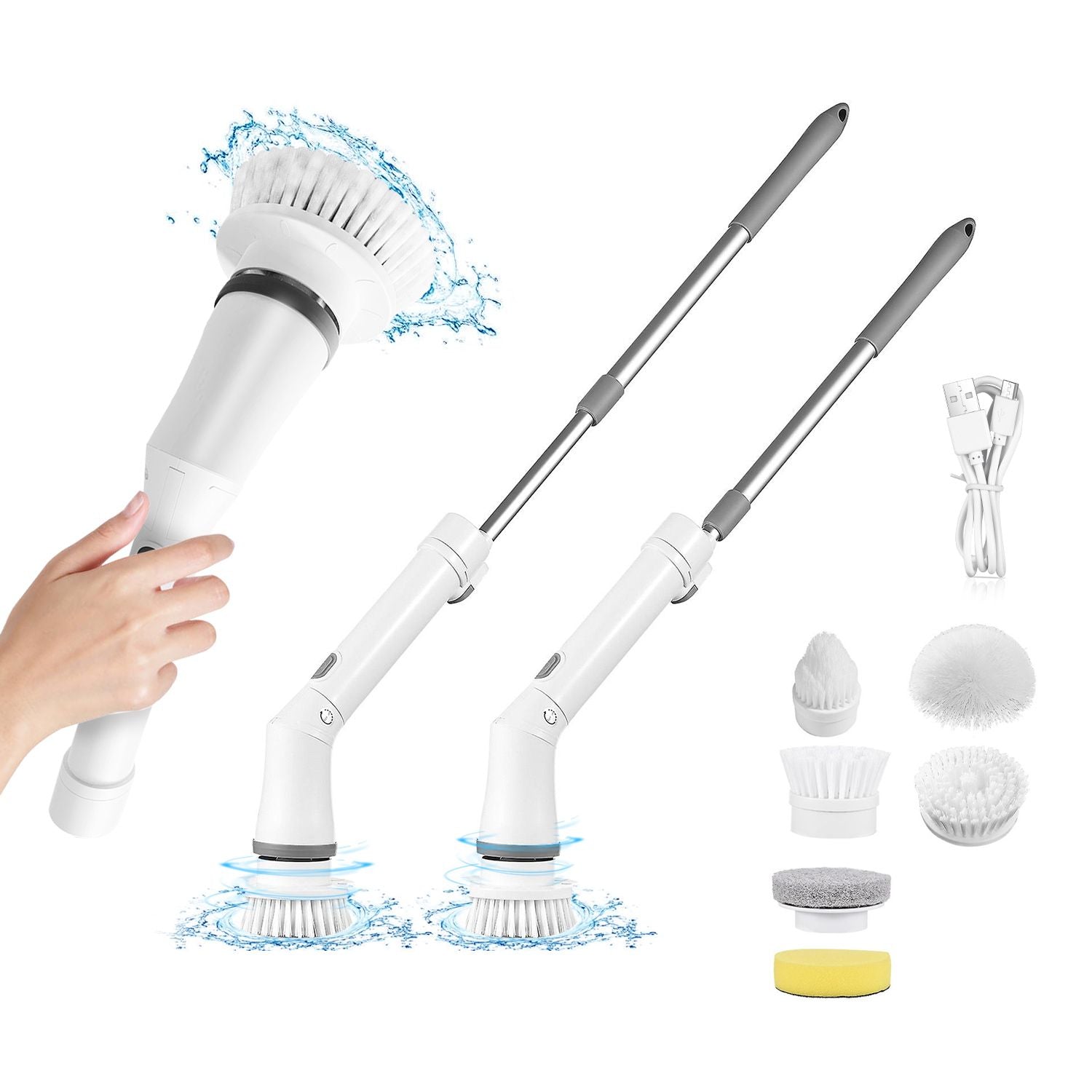 Cordless Electric Spin Scrubber with 6 Brush Heads and Telescopic Arm
