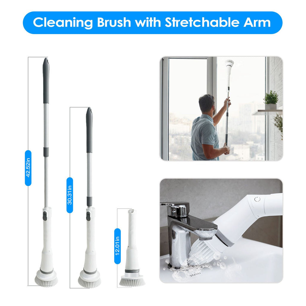 Cordless Electric Spin Scrubber with 6 Brush Heads and Telescopic Arm