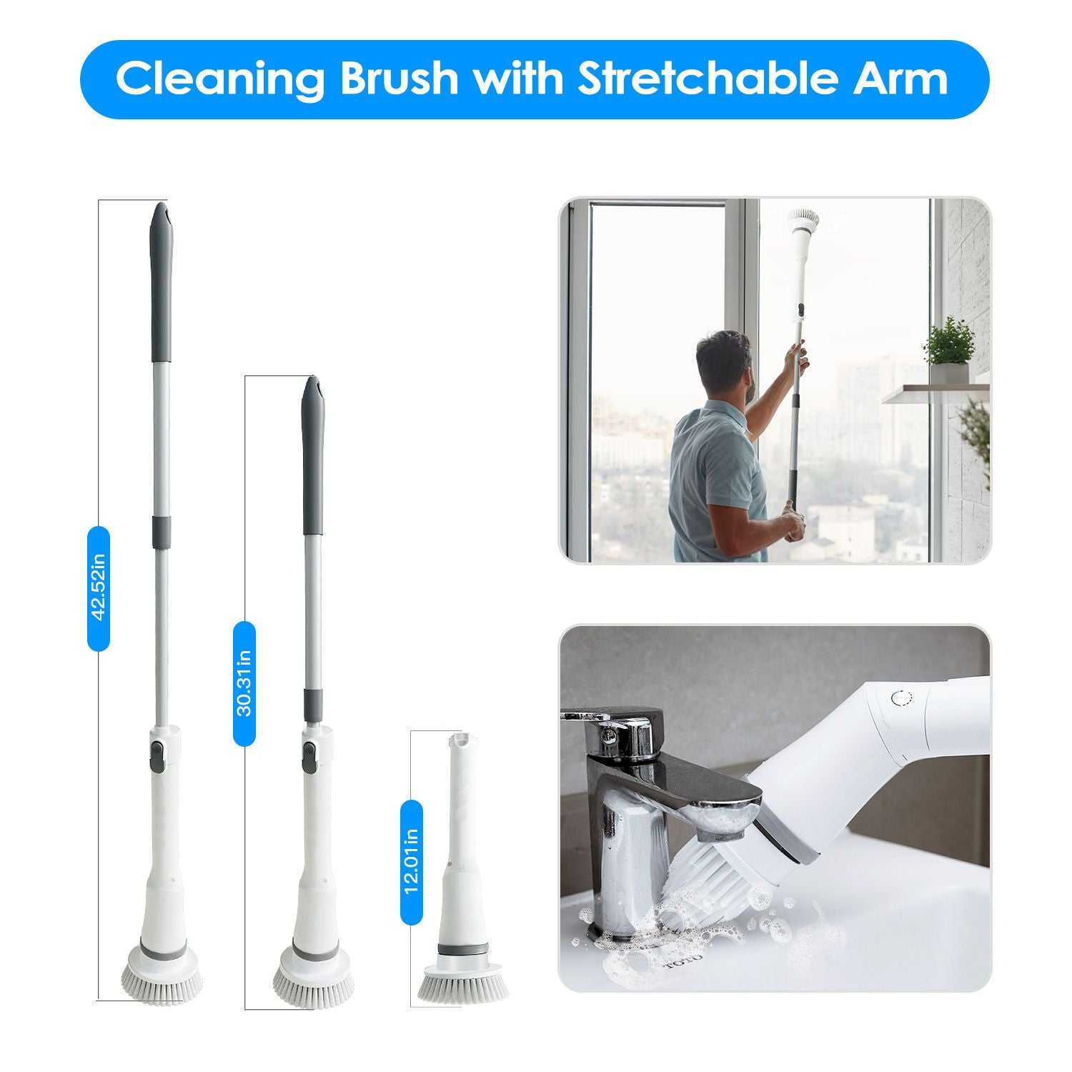 Cordless Electric Spin Scrubber with 6 Brush Heads and Telescopic Arm