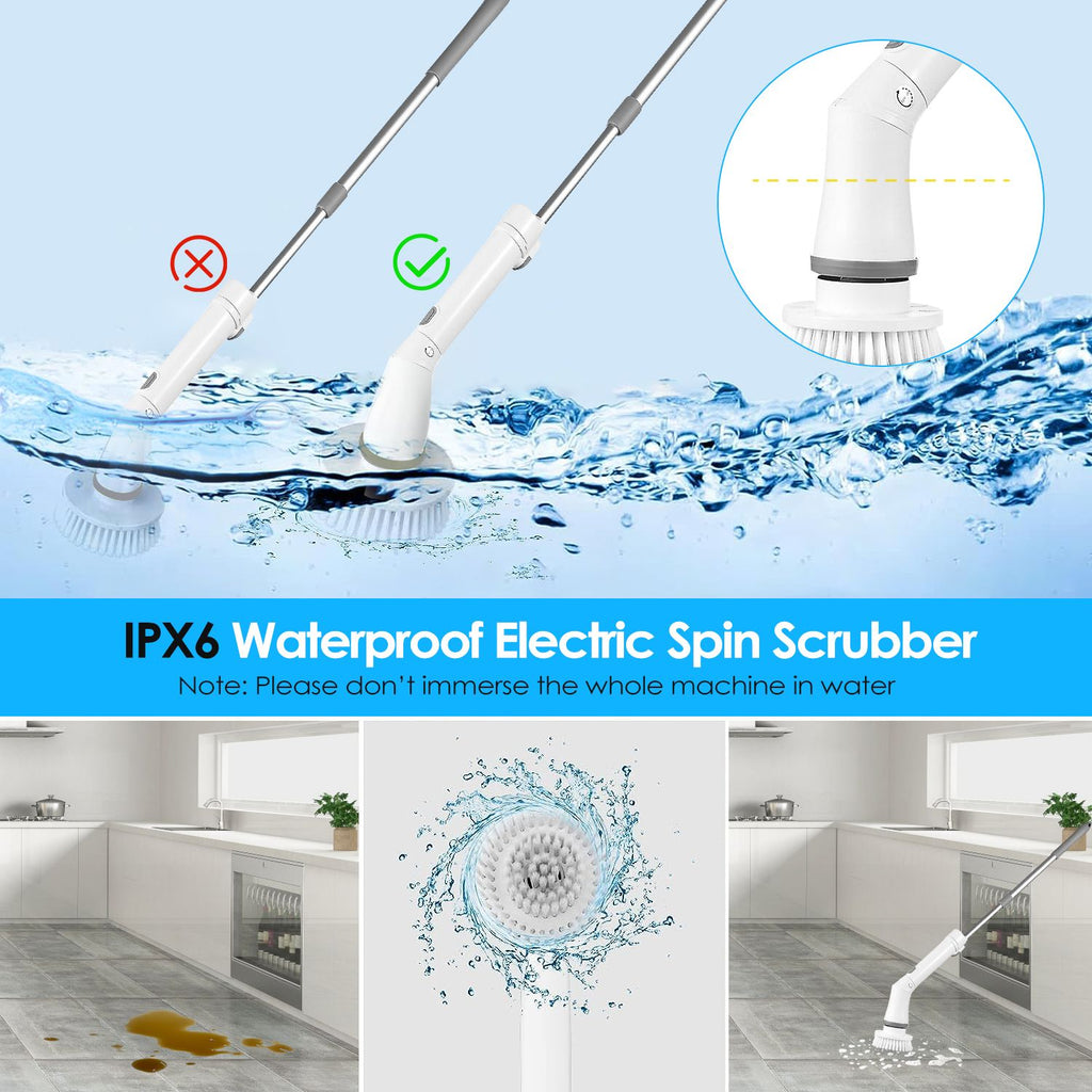 Cordless Electric Spin Scrubber with 6 Brush Heads and Telescopic Arm