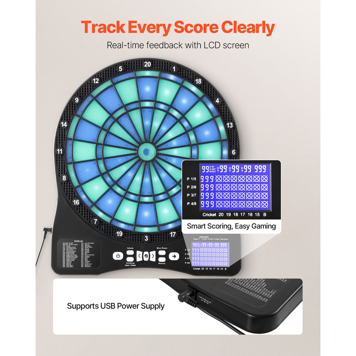 LED Electronic Dartboard with Live LCD Scoring