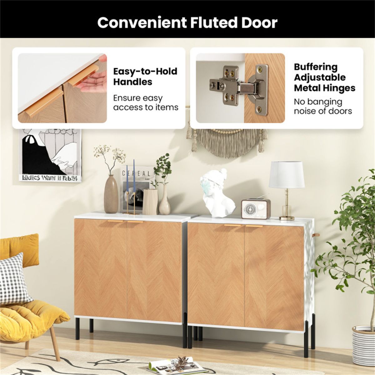 White 2-Door Buffet Cabinet with Display Top