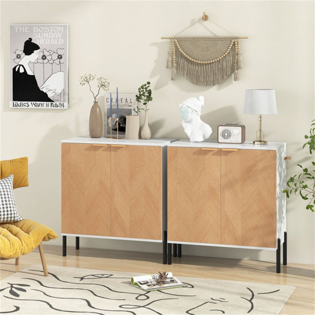 White 2-Door Buffet Cabinet with Display Top