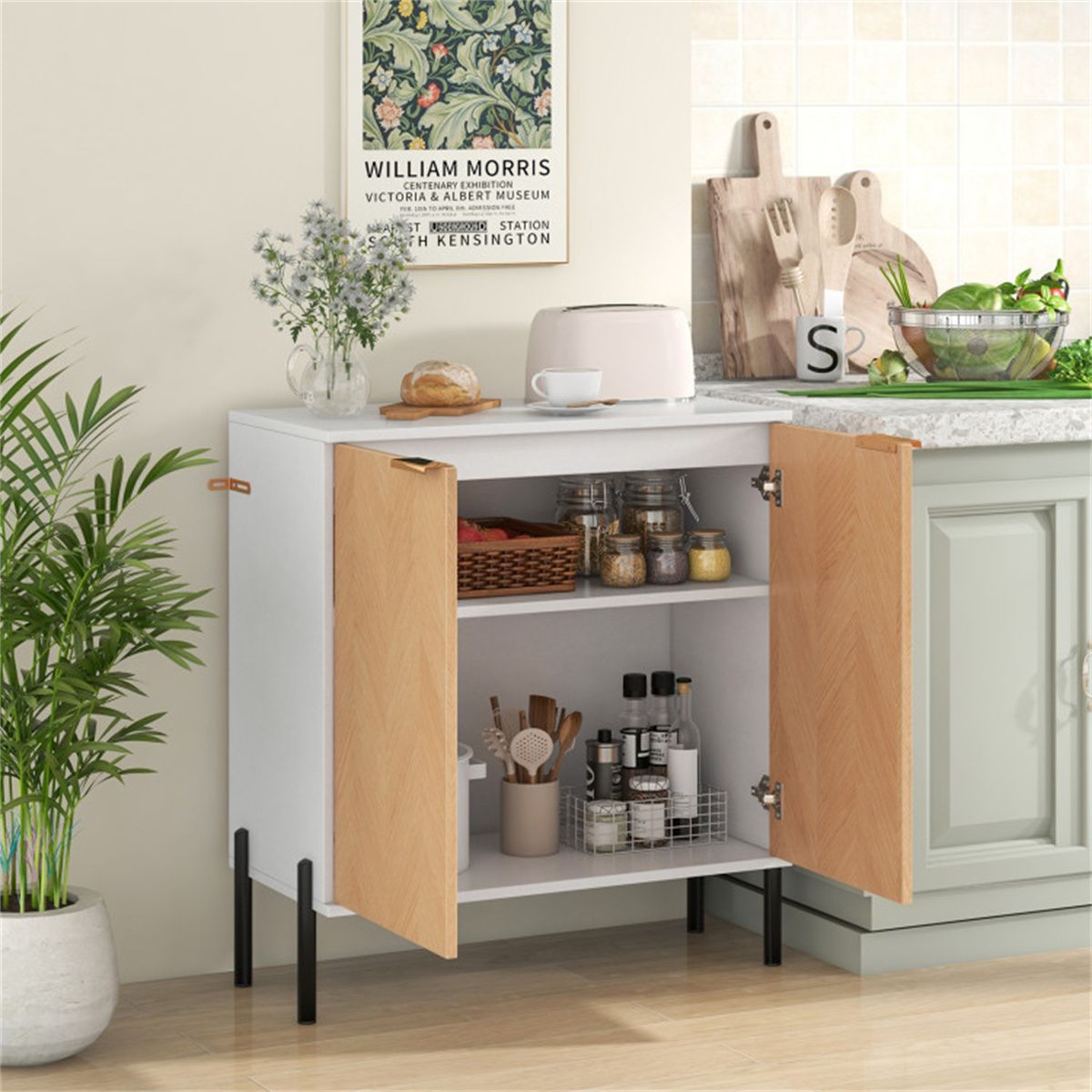 White 2-Door Buffet Cabinet with Display Top