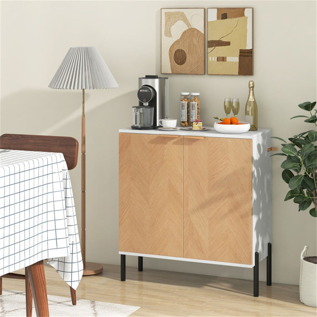 White 2-Door Buffet Cabinet with Display Top