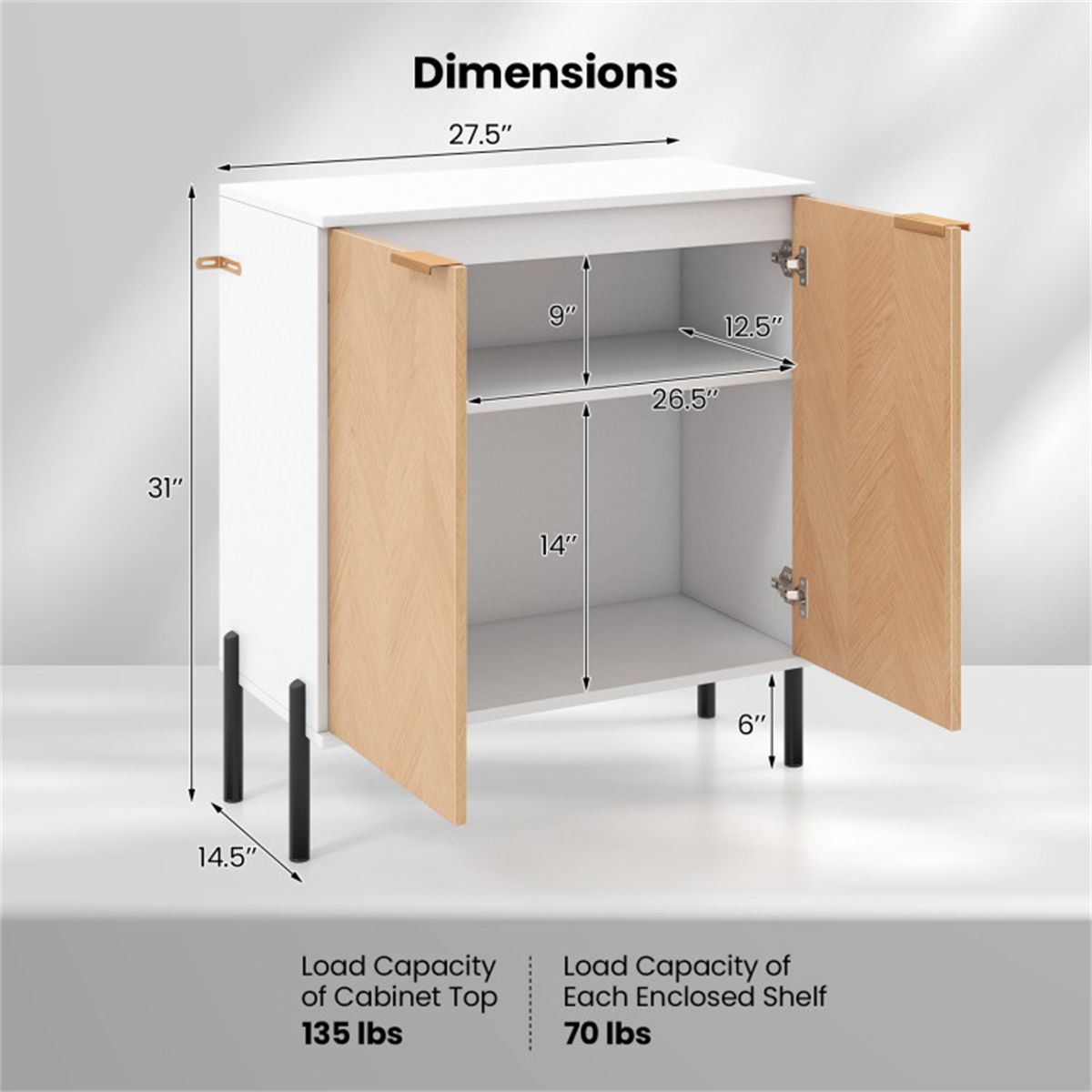 White 2-Door Buffet Cabinet with Display Top