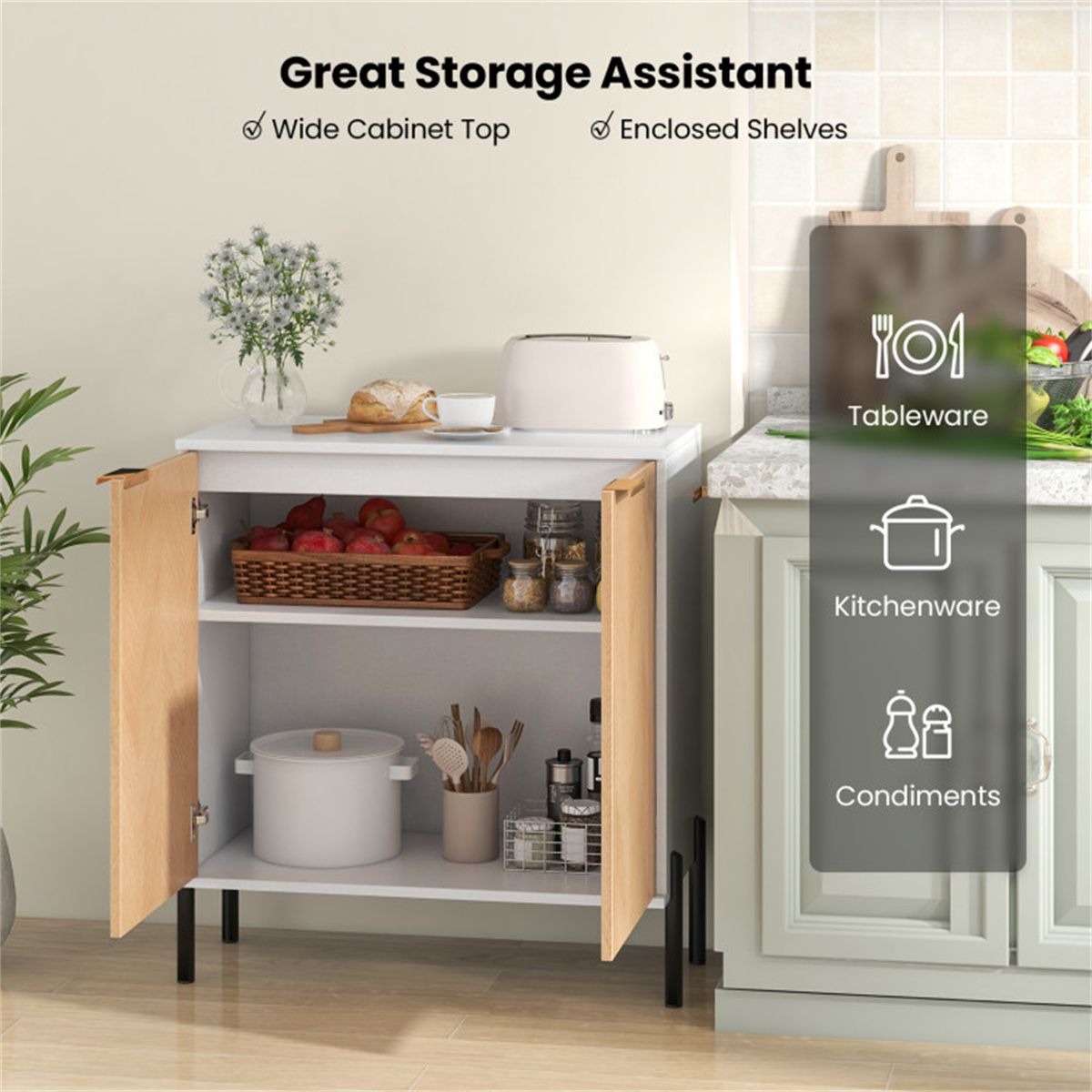 White 2-Door Buffet Cabinet with Display Top