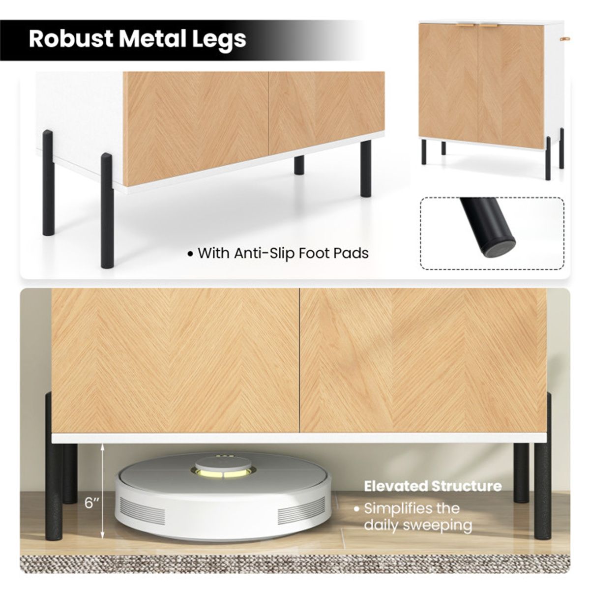 White 2-Door Buffet Cabinet with Display Top